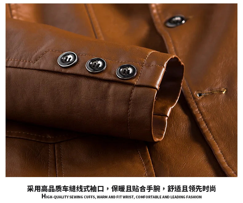 2024 Men's Leather Jackets Lapel Business Leather Jackets Men Pu Blazers Korean Style Slim Fashion Leather Coat Plus Size M-6XL