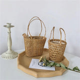 High Quality Handmade Straw Woven Basket with Handle Picnic Props Storage Basket Ornaments Tea Cup Cover