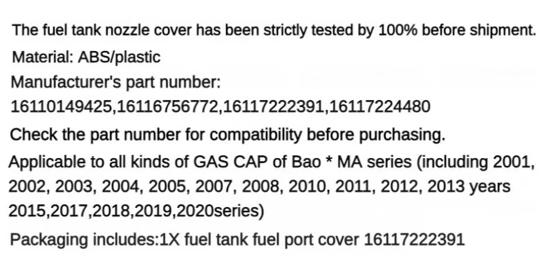 Suitable for BMW E Series F Series E39 E46 E60 E63 E65 E66 E70 E71 E90 F01 F02 F07 Fuel Tank Air Cap Assembly 16117222391