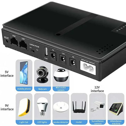 Enrutador CA 85-265 V CC 1018P, 5 V, 9 V, 12 V, monitor óptico Cat, respaldo ininterrumpido, fuente de alimentación CC de 8800/10400 mAh, cargador, teléfono celular, UPS