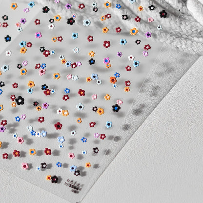 Colorful Sparkling Glass Fragment Spring Wildflowers High Quality Adhesive Flash Nail Stickers Art Decorations Design T-3784