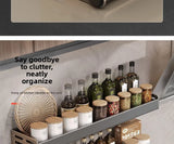 Gunmetal Space Aluminum Kitchen Storage Rack - No-Drill Wall Mounted Multi-Functional Organizer for Spice Jars and Knives
