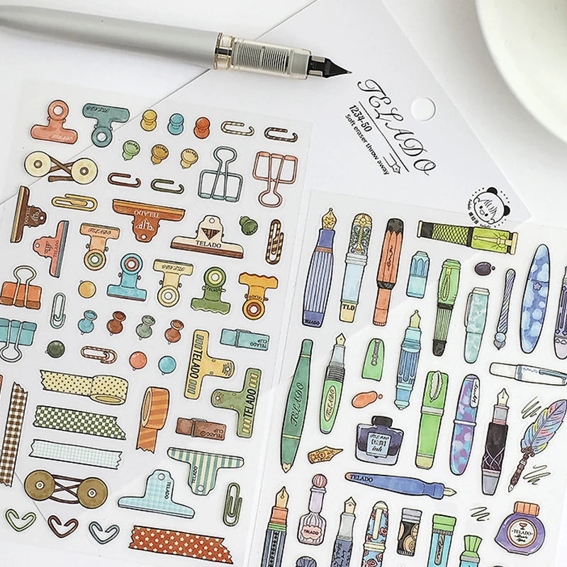 8pcs Pencils Erasers Pens Clips Stationery Themed Stickers Handbook DIY Notebooks Dairy Pens Students' Back-to-School Gifts