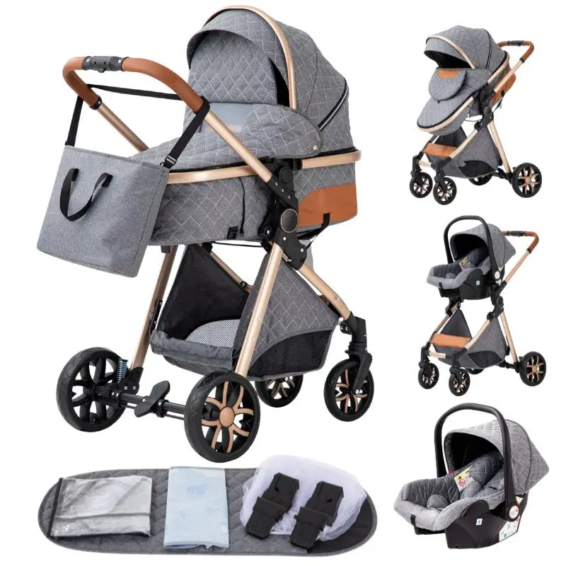 Newest Baby Stroller 3 in 1 Lightweight High Landscape Baby Carriage Aluminum Frame Travel System with Car Seat Pram for Newborn