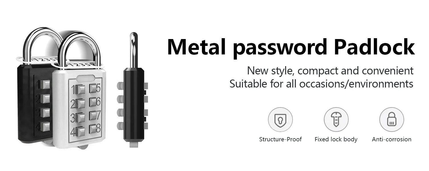 8-Digit Combination Outdoor Button Waterproof Fixed Random Code Padlock Zinc Alloy Luggage Travel Smart Lock With Key Anti-Theft