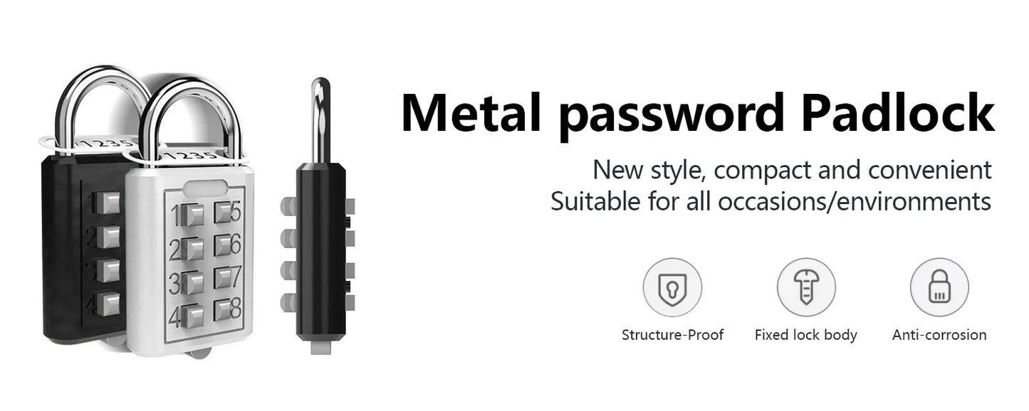 8-digit Combination Outdoor Button Waterproof Fixed Random Code Padlock Zinc Alloy Luggage Travel Smart Lock With Key Anti-theft