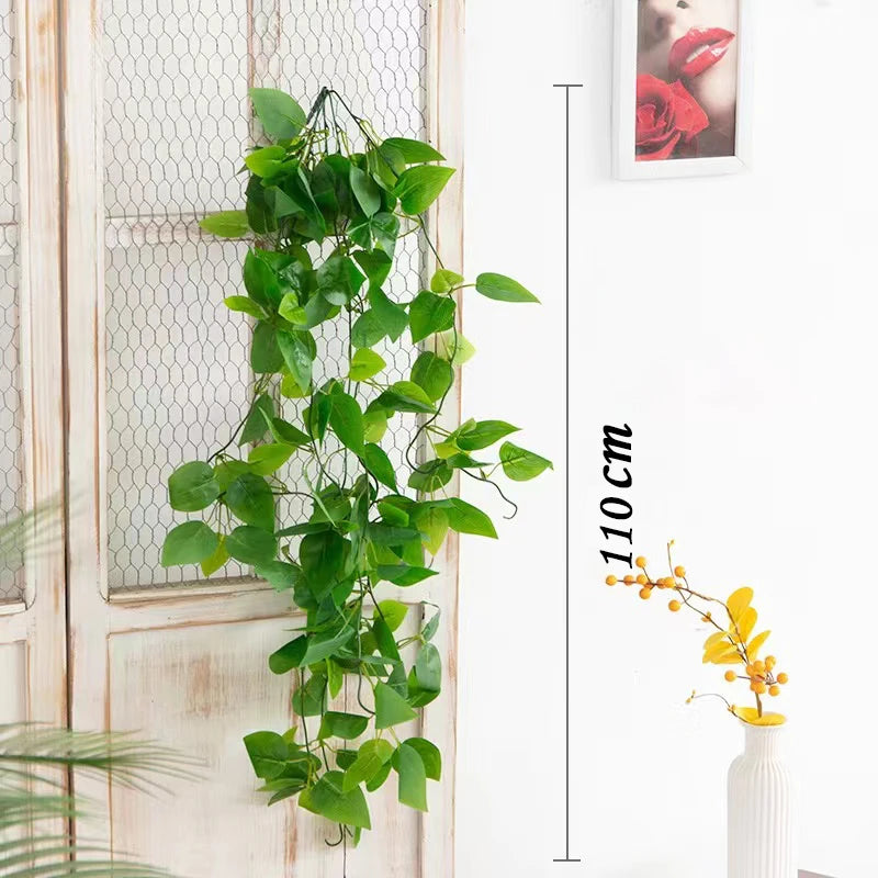 Artificial Plant Vines Wall Hanging Rattan Leaves Branches Outdoor Garden Home Decoration Plastic Fake Silk Leaf Green Plant Ivy