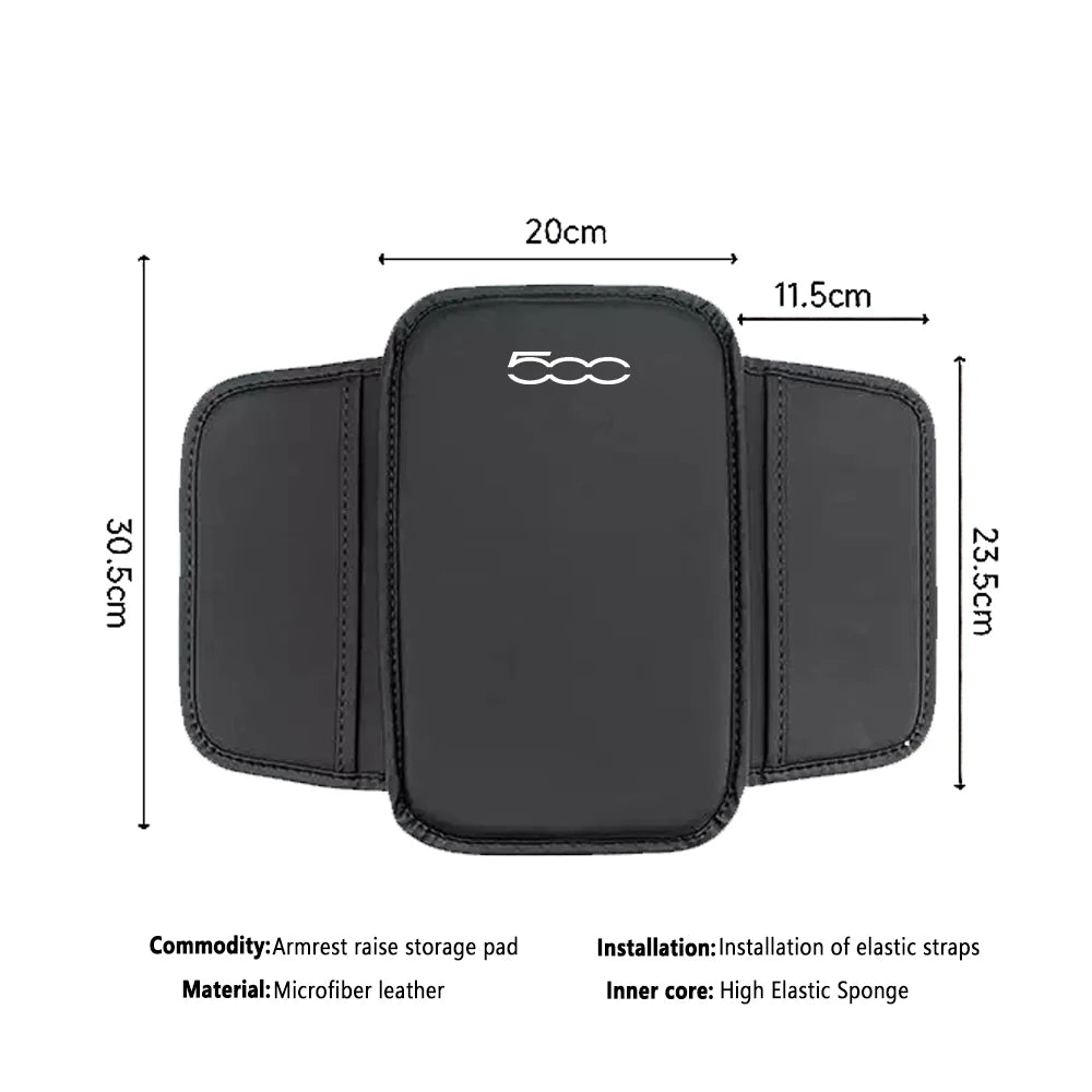 Center Console Arm Rest Protector Leather Car Armrest Box Pad Storage Pocket For Fiat 500 500C 500S 500X Abarth Car Accessories