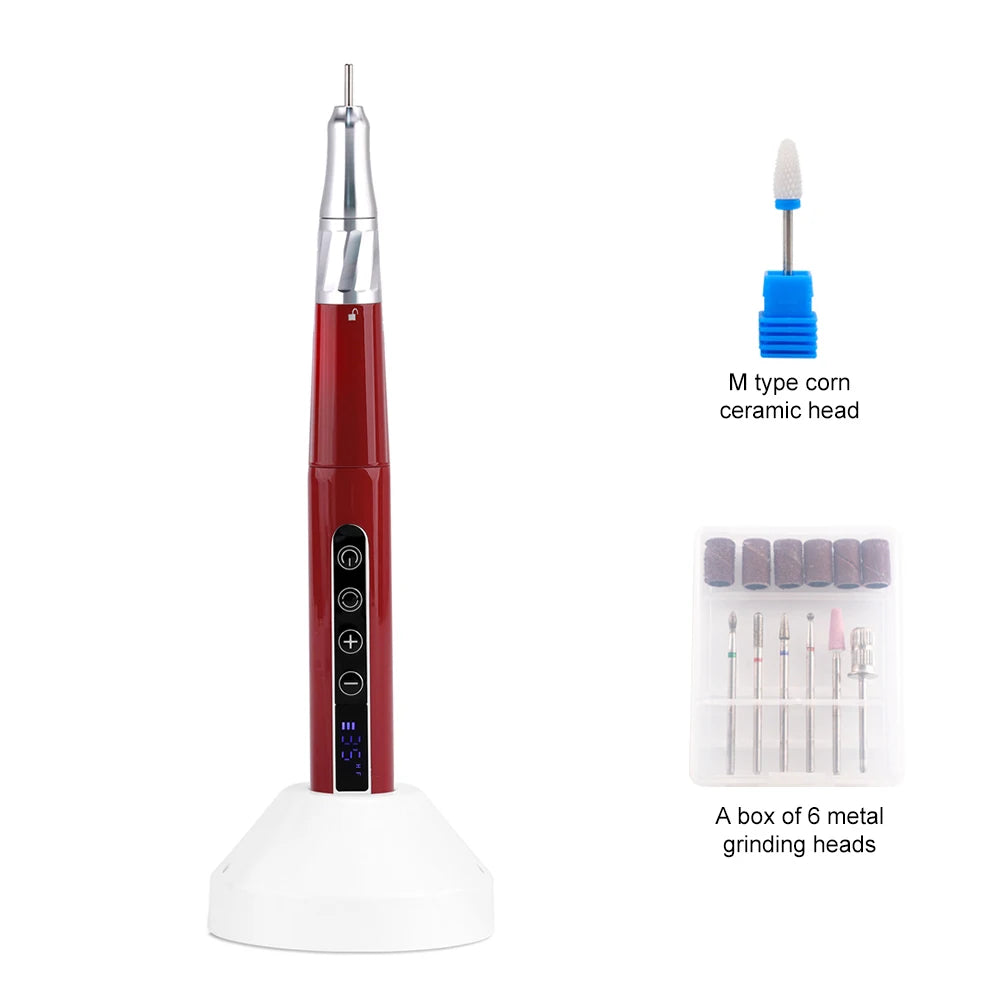 85w Brushless Motor Cordless Nail Drill 35000RPM Electric Handle Pen Drill Pedicure Rechargeable Handpiece Portable Base Charge