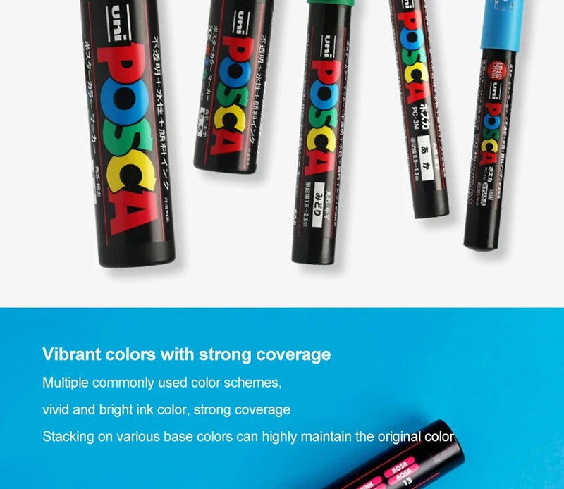 16pcs Japan UNI POSCA Markers Set Acrylic Graffiti Drawing Permanent Waterproof Children's Drawing PC-3M/1M/5M Art Supplies