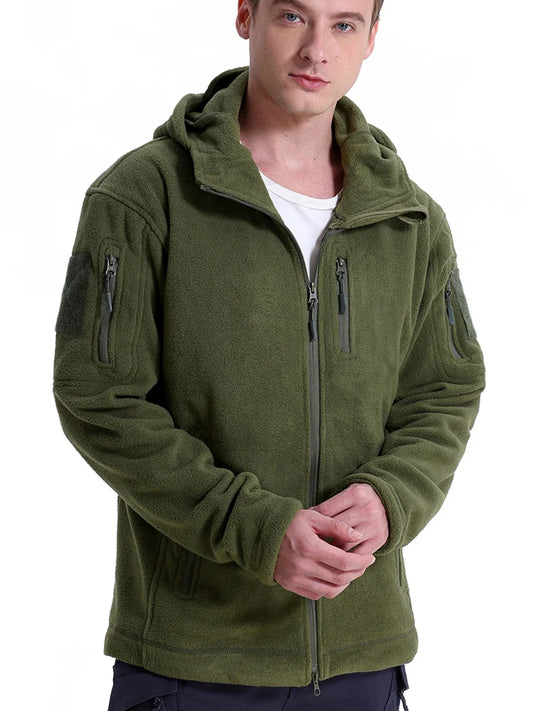 Chaqueta táctica polar para hombre, cálida, de invierno, con cremallera completa, estilo militar, con múltiples bolsillos, ideal para senderismo, caza y actividades al aire libre.