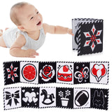 Livro de Pano de Alto Contraste para Bebês (0M+) – Brinquedos Sensoriais em Preto e Branco com Temática de Animais para Berço e Método Montessori