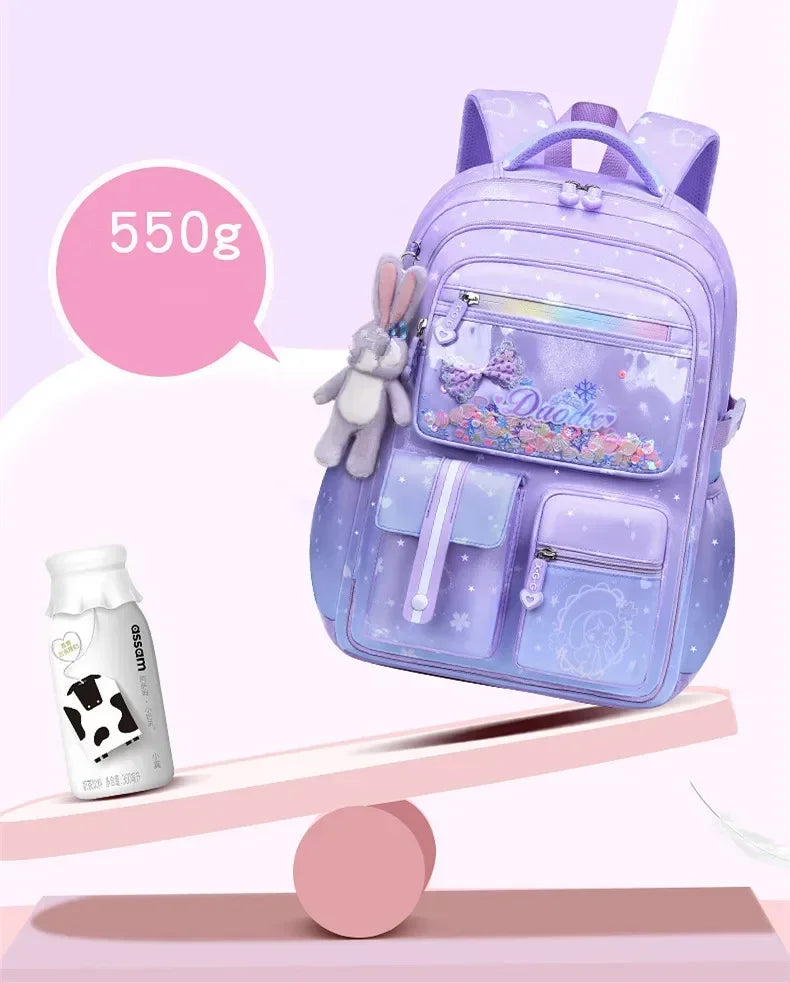 Primary Bow Knot Schoolbag With Rabbit Pendant For Girls Orthopaedics Kids Backpack Kawaii Waterproof School bag