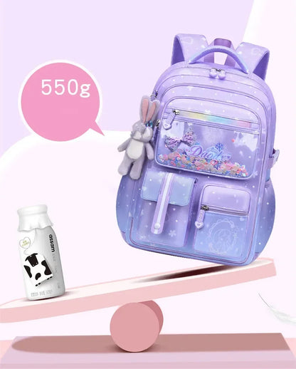 Primary Bow Knot Schoolbag With Rabbit Pendant For Girls Orthopaedics Kids Backpack Kawaii Waterproof School bag