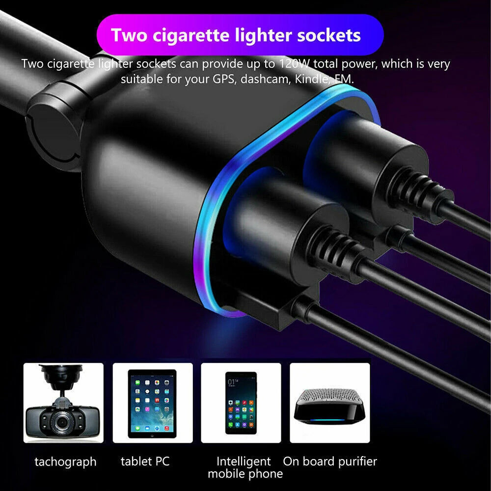 QC3.0 Car Charger 12V Dual USB LED Display  Fast Charging 120° Rotation Cigarette Lighter Sockets Power Adapter For Phone Tablet
