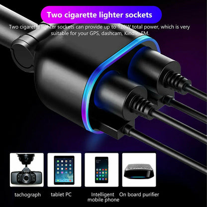 QC3.0 Car Charger 12V Dual USB LED Display  Fast Charging 120° Rotation Cigarette Lighter Sockets Power Adapter For Phone Tablet