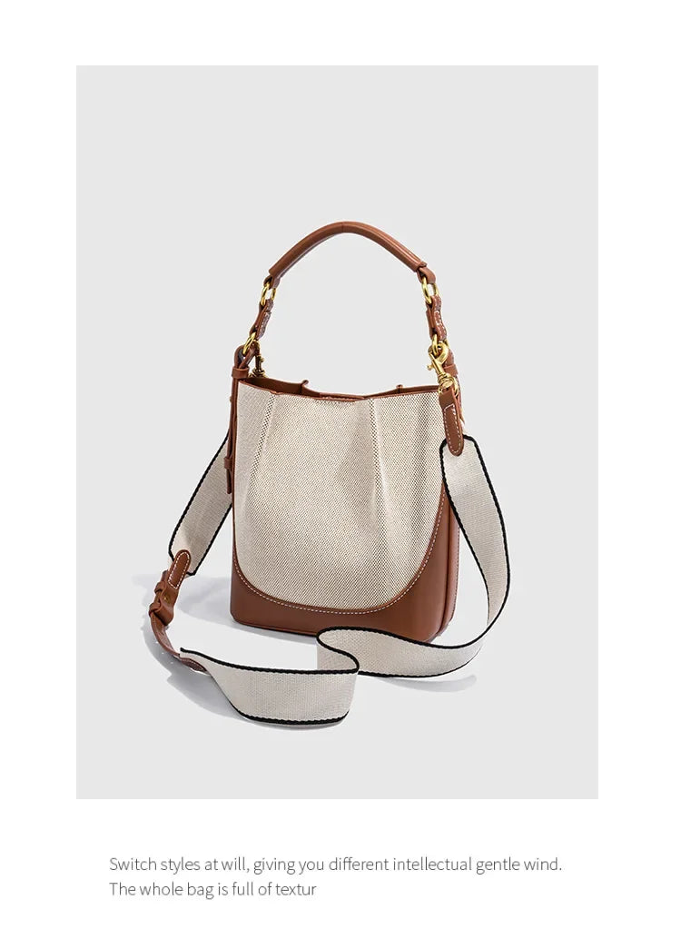 2024 New Large Capacity Women's Crossbody Bag With Wide Shoulder Strap Single Handbag Canva Bucket Bag Motorcycle Equipment Acce