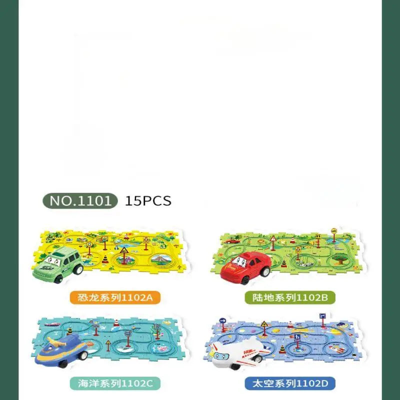 Kids puzzle rail car DIY assembly electric trolley automatic rail city scene building puzzle toys