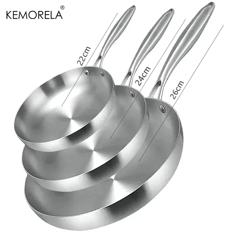 2/3PCS Frying Pan 22/24/26/28CM 304 Stainless Steel 2MM Thick Wok Pan 5 Ply Steel Food Grade Non-Stick Pans for Cooking Pot