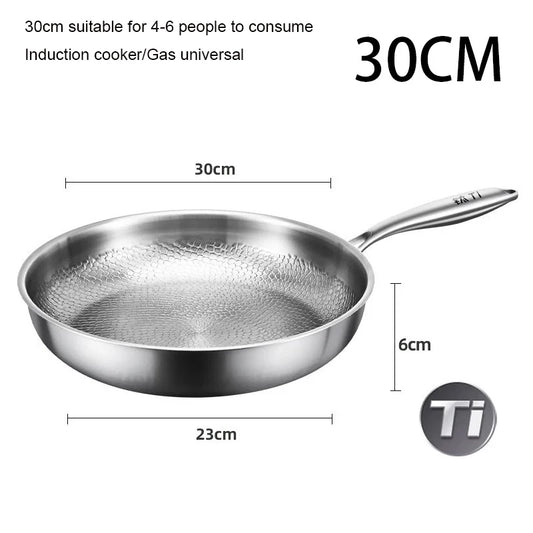 26/28/30cm German Pure Titanium Frying Pan Non-stick Frying Pan Uncoated Fish Scale Hammer Pattern Titanium Alloy Cookware
