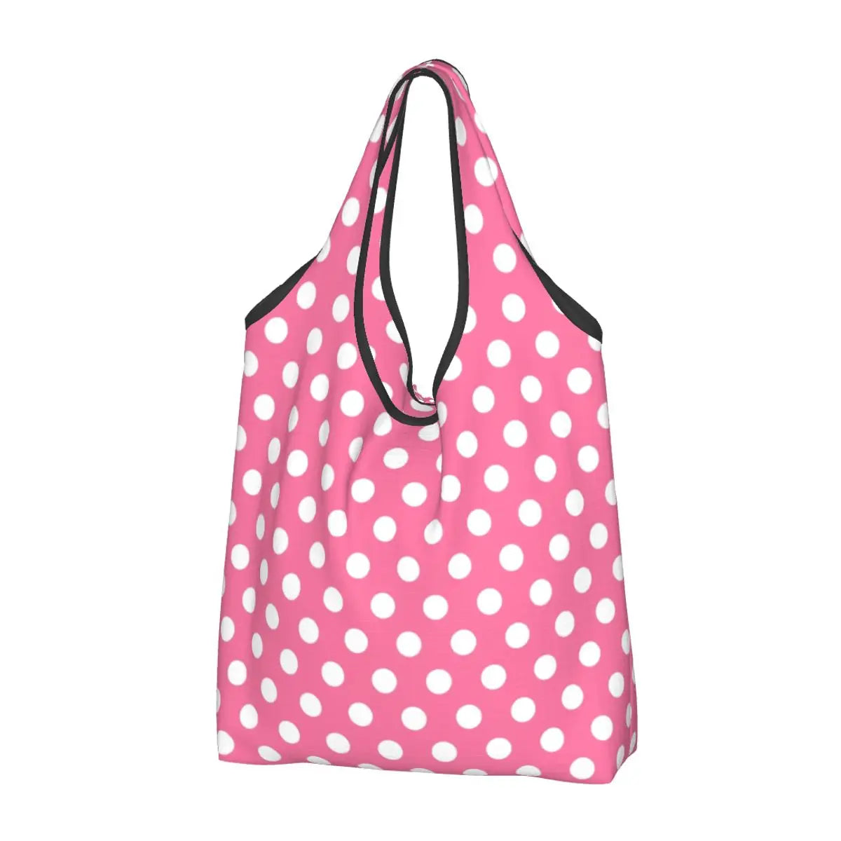Custom Recycling Classic Black And White Polka Dot Shopping Bag Women Tote Bag Portable Grocery Shopper Bags