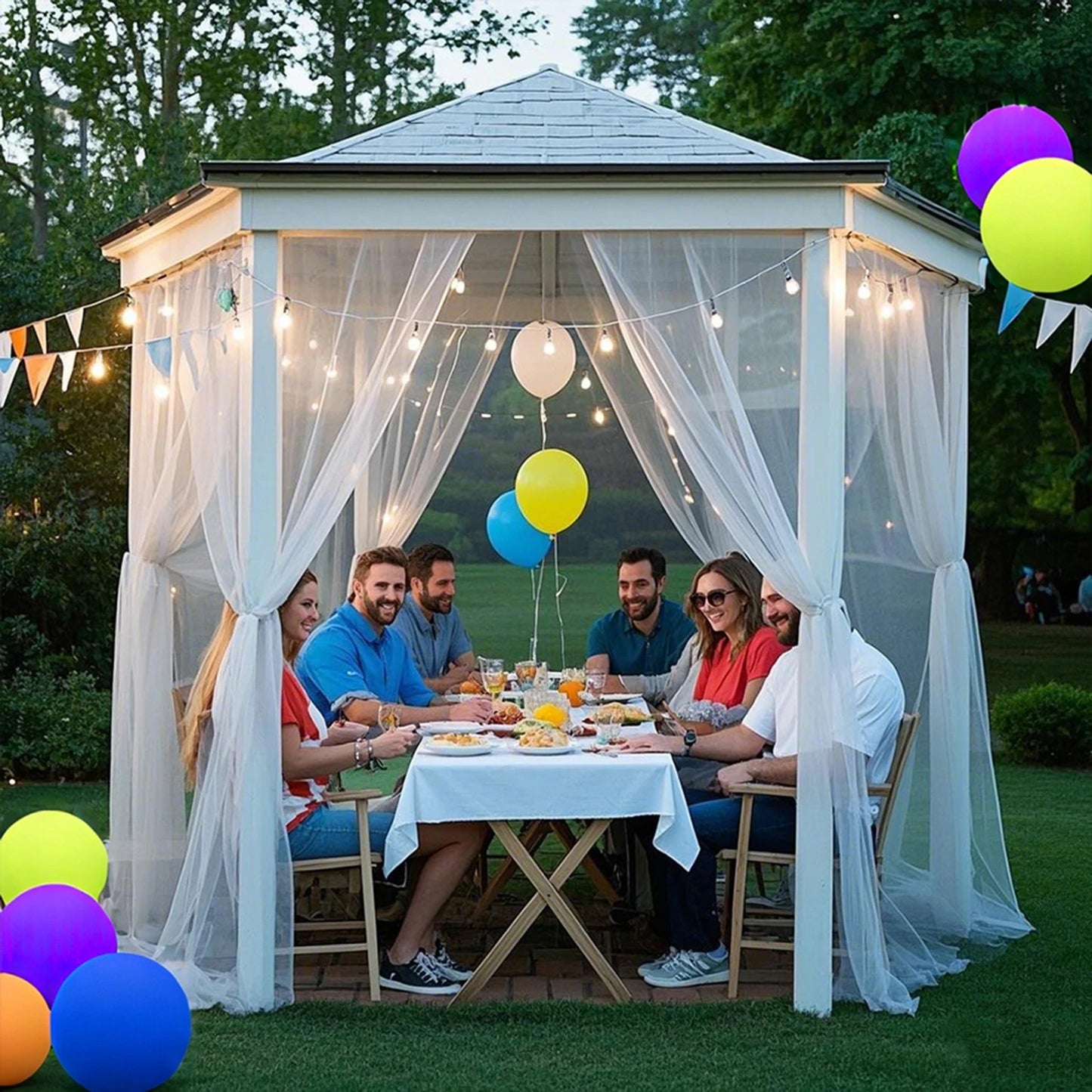 Outdoor Sheer Curtains for Patio Mosquito Netting Rod Pocket Garden Mesh Voile Drapes Mosquito Curtains for Porch Pergola