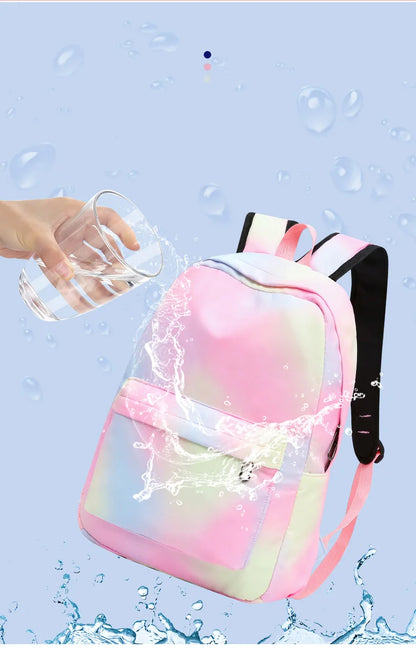 3pcs Disney Lilo Stitch Colorful Backpack with Lunch Bag for Women Student Teenagers Rucksack Casual School Bags Sets