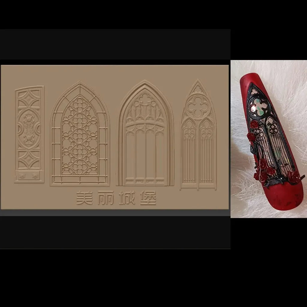 1pc Lattice Window Gothic Chinese Style 3D Acrylic Mold  Nail Art Decorations DIY Design Silicone Nails  Mold