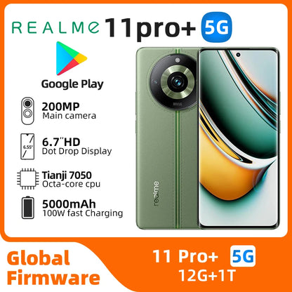 Realme 11 Pro Plus 5G Global version 6.7inch Screen 120Hz  CPU Mtk Dimensity 7050 200MP Camera 12GB RAM 1TB Storage used phone