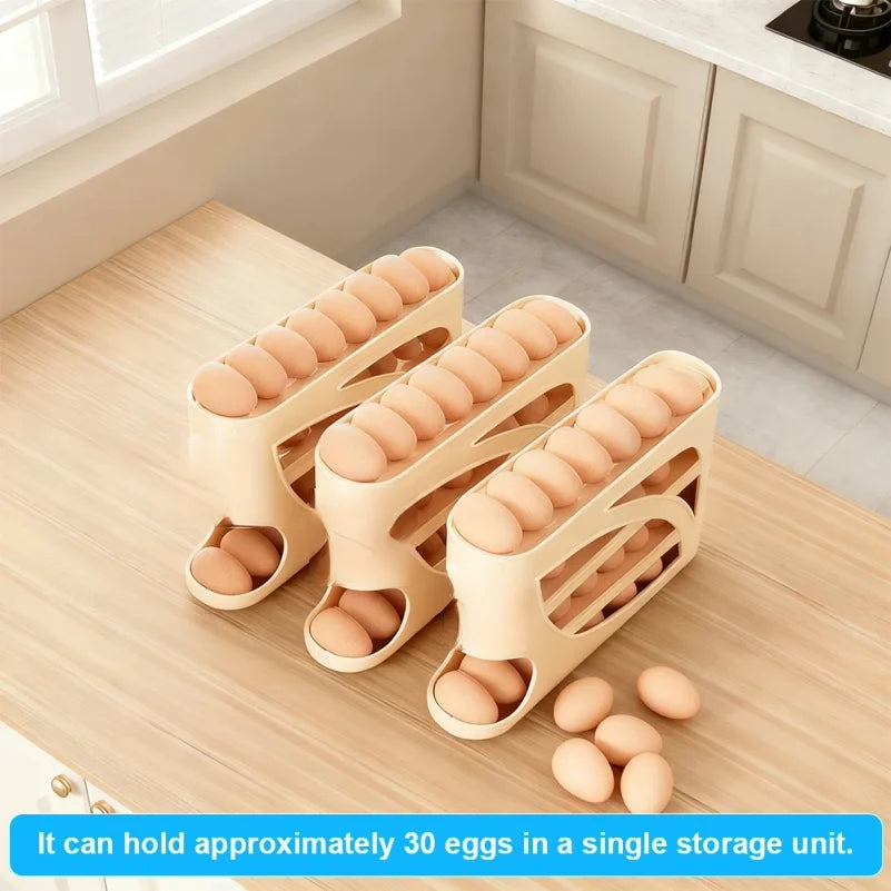 Automatic Scrolling Egg Rack Kitchen Egg Holder Storage Box Egg Basket Container Organizer Rolldown Refrigerator Egg Dispenser