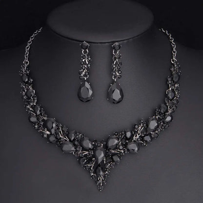 1 Juego de joyas para mujer, para fiesta, boda, novia, cristal austriaco, lágrima, racimo, collar llamativo, pendientes colgantes, regalos para ella