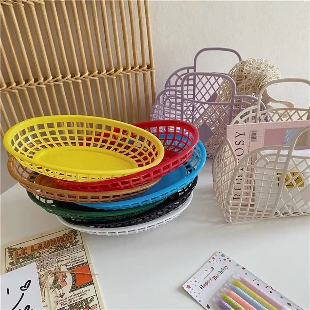 Photo Prop Plastic Food Baskets Reusable Colorful Bread Plate Oval Shape Basket Serving Desktop Decor