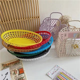 Photo Prop Plastic Food Baskets Reusable Colorful Bread Plate Oval Shape Basket Serving Desktop Decor