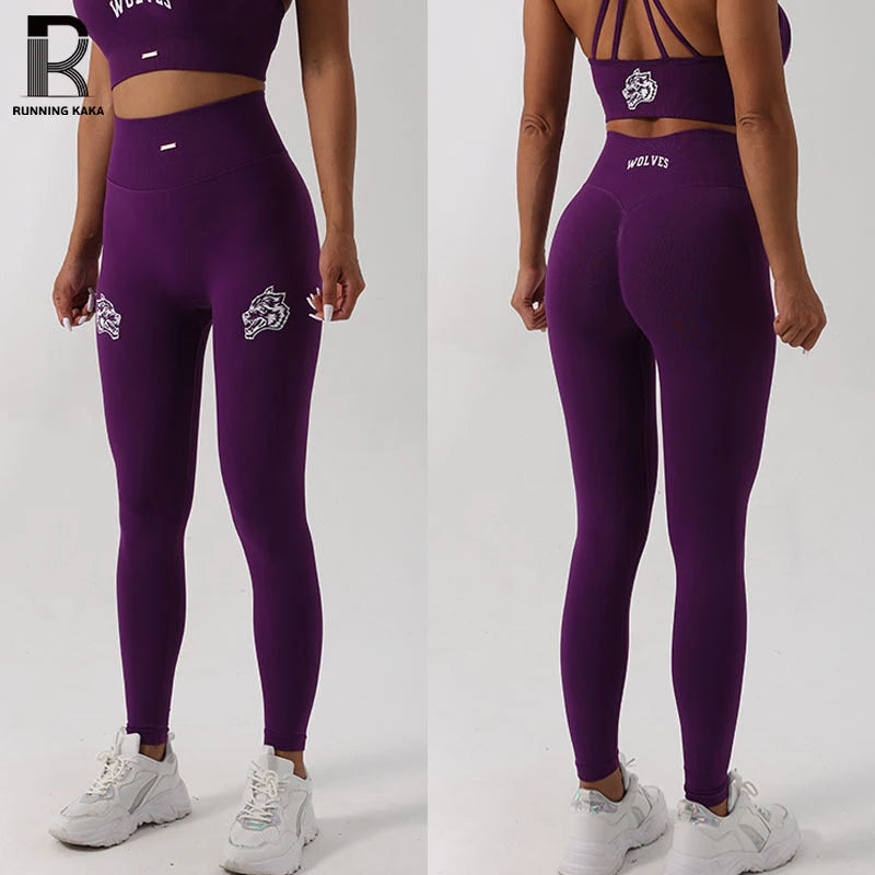 RUNNING KAKA Pantalones de yoga para mujer Letras impresas Medias de cintura alta Levantador de glúteos Control de barriga Sentadillas Pilates Fitness Leggings de gimnasio