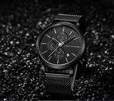 HANNAH MARTIN Brand Men Watch Black Stainless Steel Waterproof Fashion Sports Multifunctional Quartz Wristatch Relogio Masculino
