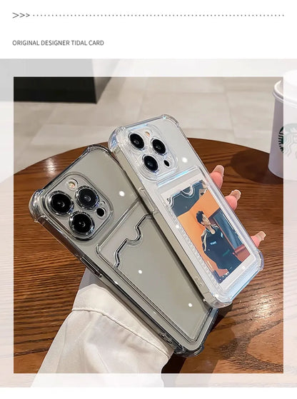Funda transparente con ranura para tarjetas para iPhone 16, 15, 14, 13, 12, 11 Pro Max, Mini, X, XR, 7, 8 Plus, funda suave a prueba de golpes
