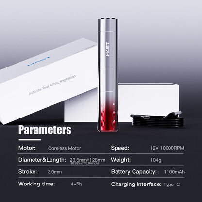 Máquina de tatuaje inalámbrica Mast para maquillaje permanente de cejas y labios. Suministros para artistas del tatuaje. Compatible con cartuchos universales.