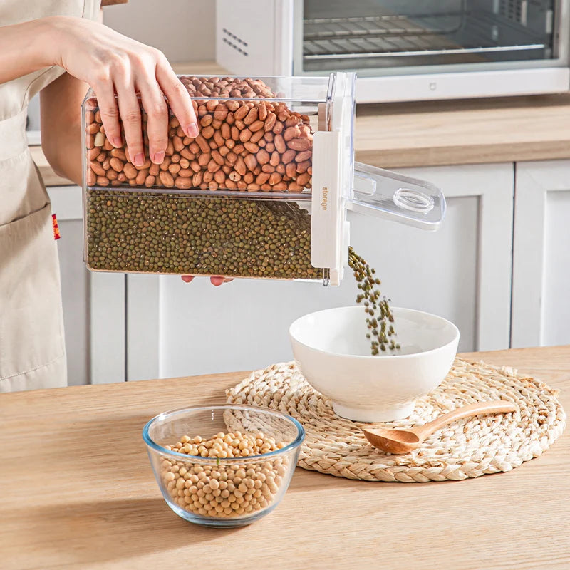 Dispensador de cereales de 3 l, contenedor sellado de cuatro compartimentos, resistente a la humedad, apilable, para refrigerios, café y granos, organizador de cocina.