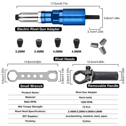 Remachadora, adaptador para remachadora eléctrica, herramientas de 2,4 mm, 3,2 mm, 4,0 mm y 4,8 mm, remachadora doméstica, para taladros eléctricos