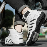 Men's Leather Upper Mountain Racing Locomotive Shoes Cool Off-Road Motorcycle Boots with Low-Cut Protection and Anti-Collision