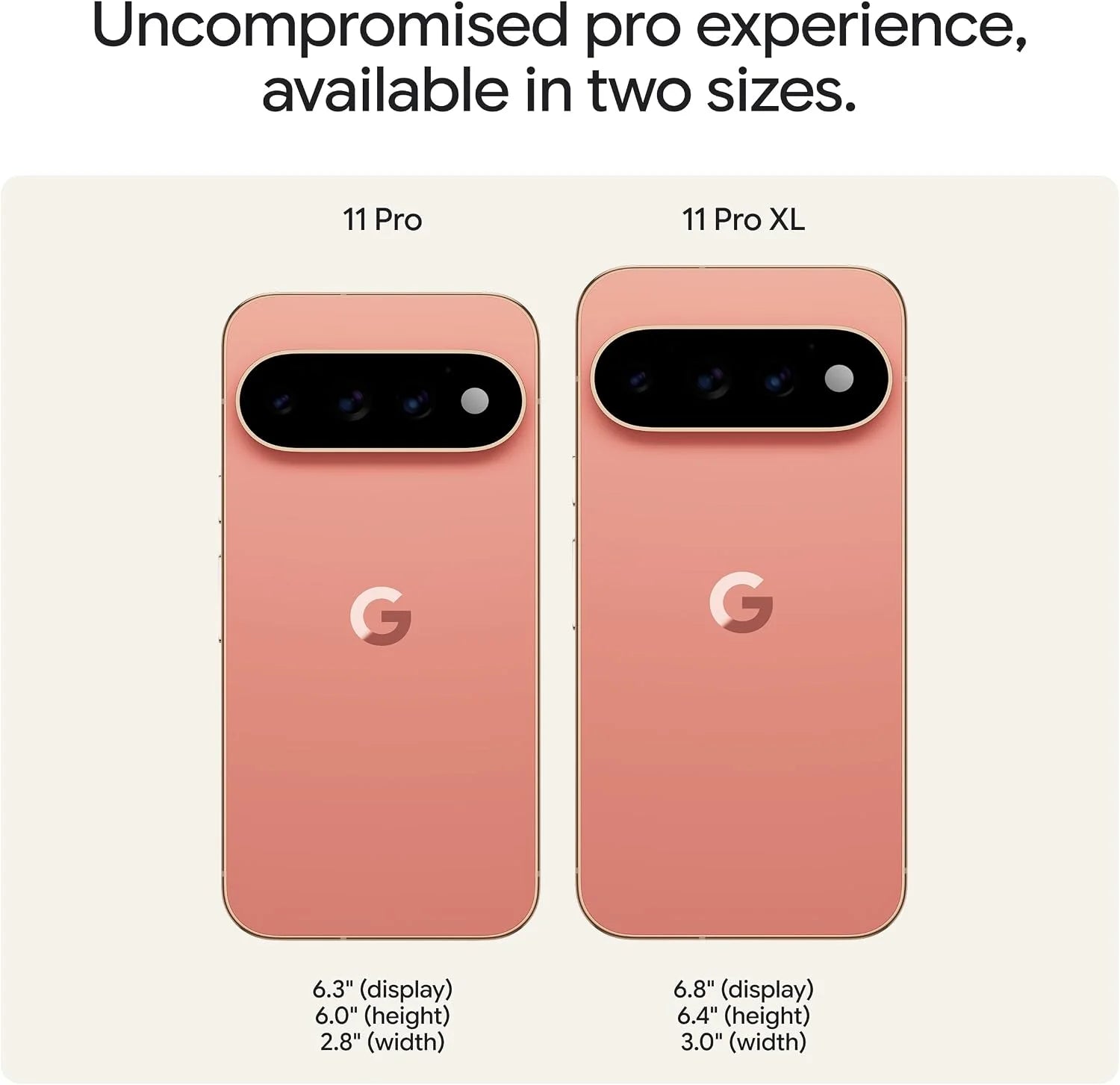 Google Pixel 11 Pro XL 5G, tela Super Actua de 6,8" com processador Tensor G6, até 16 GB de RAM e opções de armazenamento de 256 GB, 512 GB ou 1 TB. Android 17.