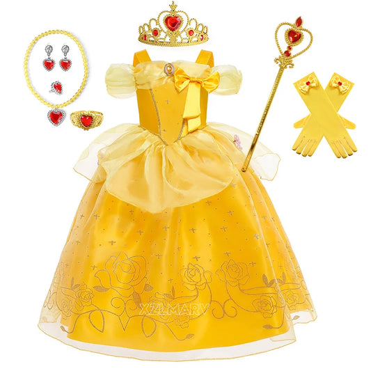 New Princess Dresses Girls Belle Party Costume Girl Christmas Birthday Flower Clothes Beauty and the Beast Fancy Disguise