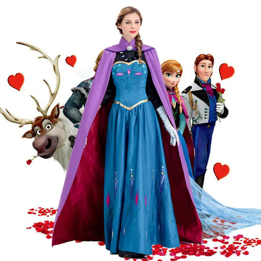 Disney Frozen Movie Adult Costume Women's Cosplay Princess Anna Dress Cloak Halloween Party Performance Dress Birthday Gifts New