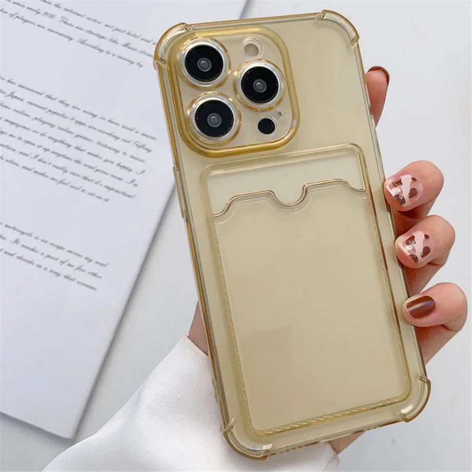 Funda transparente con ranura para tarjetas para iPhone 16, 15, 14, 13, 12, 11 Pro Max, Mini, X, XR, 7, 8 Plus, funda suave a prueba de golpes