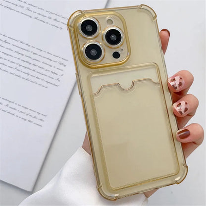Funda transparente con ranura para tarjetas para iPhone 16, 15, 14, 13, 12, 11 Pro Max, Mini, X, XR, 7, 8 Plus, funda suave a prueba de golpes