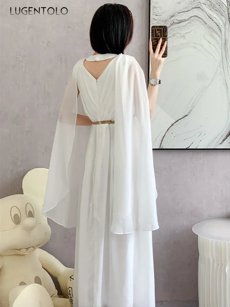 New Fashion Luxurry White Long Dress Women Sleeveless High-End Vintage Elegant Party Dresses Vestidos Female Clothing