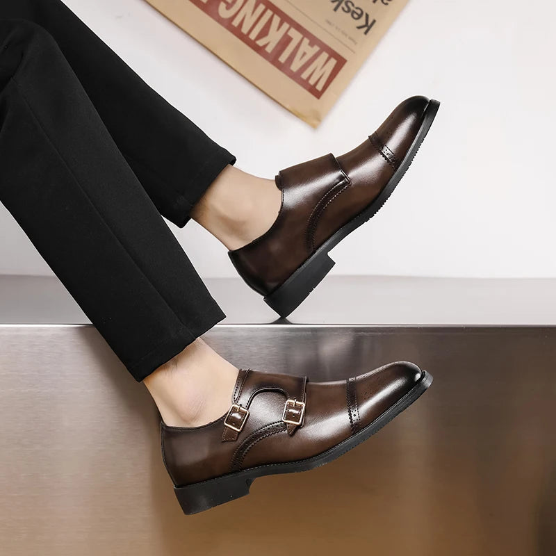 Sapatos Oxford Masculinos Italianos Marrons Cano Baixo Casual de Negócios Sapatos de Couro Masculinos para Banquete Sola Macia Tamanho Grande: 38-48