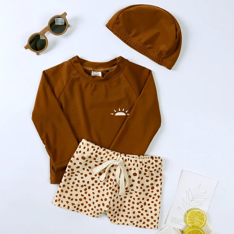 2025 Summer Baby Boys Swimsuit Long Sleeves One Piece Swimwear for Kids Toddler Cartoon UPF50+ Rash Guards Infant Bathing Sui