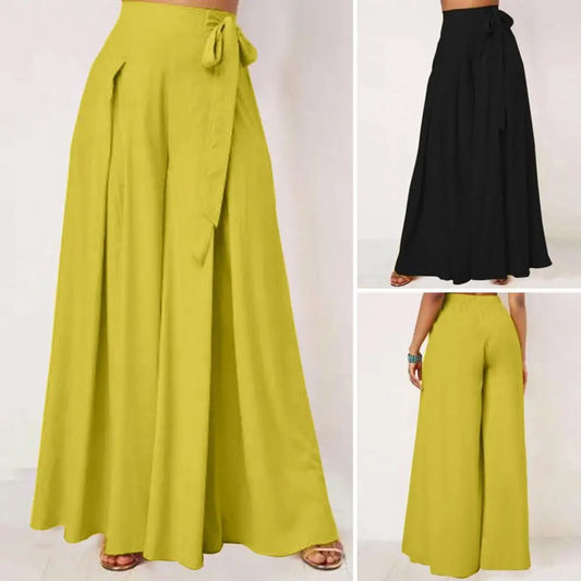 Falda pantalón para mujer, pierna ancha, con cordones, lazo, cintura alta, holgado, dobladillo grande, entrepierna profunda, informal, para baile, espectáculos, culottes, pantalones largos