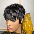 Short Pixie Cut Human Hair Wig for Black Women, Machine-Made Wigs with Bangs, Short Human Hair Wigs